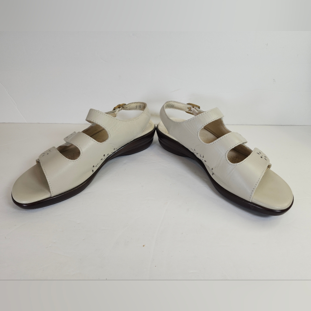 SAS Beige Leather Quatro Tripad Comfort Orthopedic Slingback Sandals Shoes S 7M - Picture 4 of 10